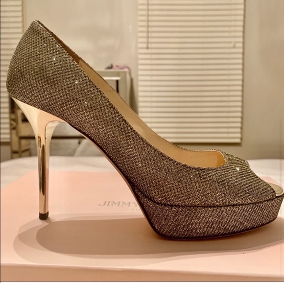 Jimmy Choo Tiara Crown Peep Toe Platform Pump 37 - Picture 4 of 8